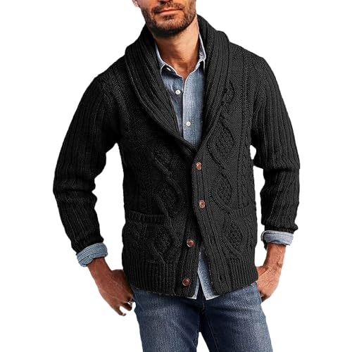 Christmas Sweater Men Vintage Cardigan Sweater Irish Twisted Casual Loose Button Down Cable Knitted Sweater Pockets