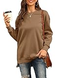 Lcucyes Women's Drop Long Sleeve Sweatshirt Tops Casual Crewneck Tunic Sweatshirts with Side Zipper