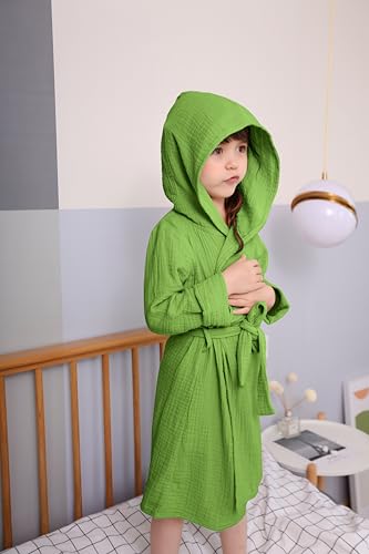 Image of TADO MUSLIN Organic Cotton Toddler Bathrobe, Soft and Breathable Baby Robe for Kid, Boy& Girl Hooded Robe Muslin
