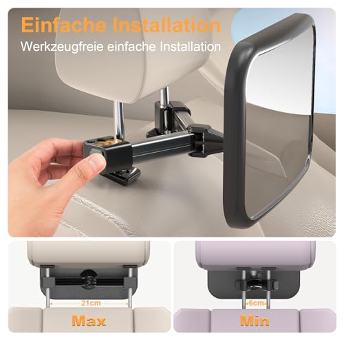 Spiegel Auto Baby Rückbank, 360° Drehbar, Bruchsicher Acryl für Kind – Ansicht 6