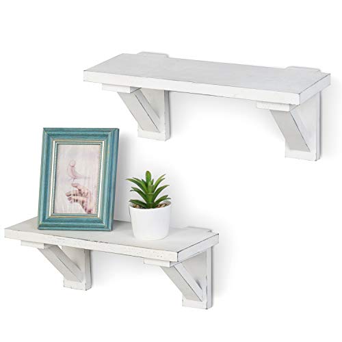 MyGift 17 Inch Vintage White Wood Floating Shelves, Decorative Hanging Wall Display Shelf, Set of 2