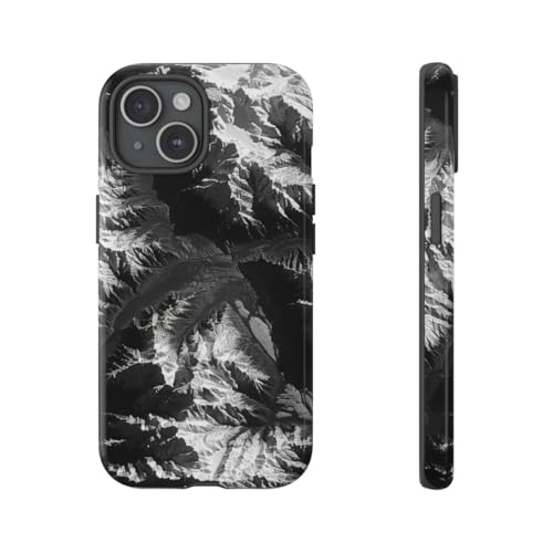 Coque rigide pour iPhone 15 finition brillante style minimaliste montagne