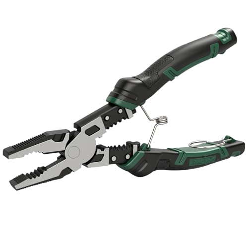 8.5'' Linesman Pliers, 6-in-1 Multifunction Combination Pliers, with Spring Loaded Safety Lock, for Fastening, Winding, Cutting, Stripping, Crimping, Clamping