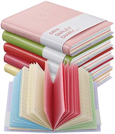 Smilcloud 6 Pcs Smiley Pocket Notebook, Candy Colors Small Note Book Writing Pad with Leather Shell Rubber Band Diary Notepad (100 Sheets)