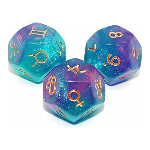 3 Pieces Astrological Dice for Constellation Divination Accessory 3 Colors D12 Glitter Crafts Dice Polyhedral Set Cover
