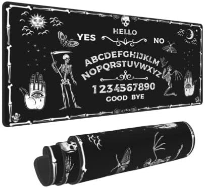 Ouija - Alfombrilla de mouse para teclado y mouse para juegos, diseño de esqueleto, palmera de hoz, accesorios enorme extendida XL con borde cosido,