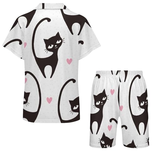 Love Black CatChildren's Pajama Sets, Button Down Collar, Two Piece Pajama Sets6-7Y4