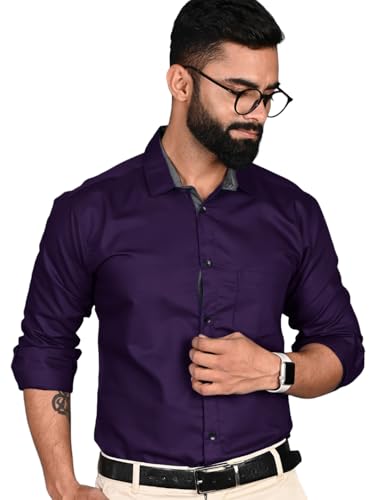 Image of Pinkmint Men's Solid Shirt | Soft Cotton Blend | Formal Shirt | Plain | Full Sleeve - Regular Fit (Available in Plus Size and Pack of 3)