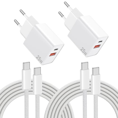 25W USB C Ladegerät Ladekabel 2Pack für iPhone 17 16 15 Pro/Pro Max,[USBC + USBA] Schnellladegerät mit USB C 60W Kabel 2M für Samsung Galaxy S25 S24 S23 Ultra 1