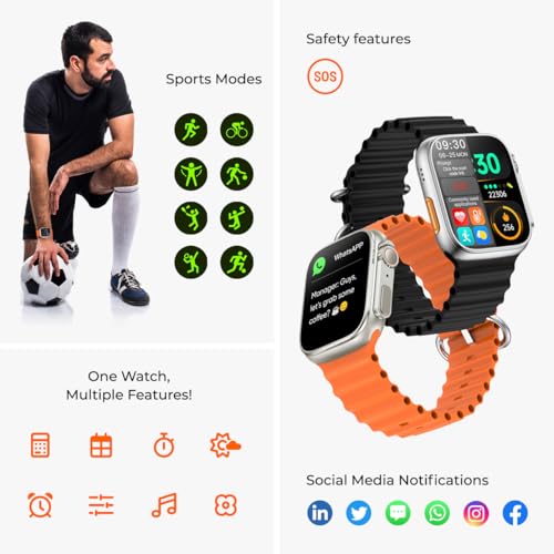 Image of pTron Reflect Pro 1.85 inch Smartwatch, Bluetooth Calling, Full Touch Display 600 NITS, Digital Crown,Metal Frame, 100+ Watch Faces, HR, SpO2, Voice Assist, 5 Days Battery Life, IPX68 Waterproof (Gold)