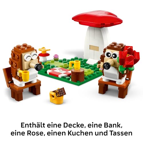 LEGO Igel und Ihr Picknick-Date, Tier-Spielset mit Pilzmodell, Bauset mit Naturkulisse für Kinder, Geschenkidee für Jungen und Mädchen ab 8 Jahren, die gern fantasievoll Spielen, Tierspielzeug 40711