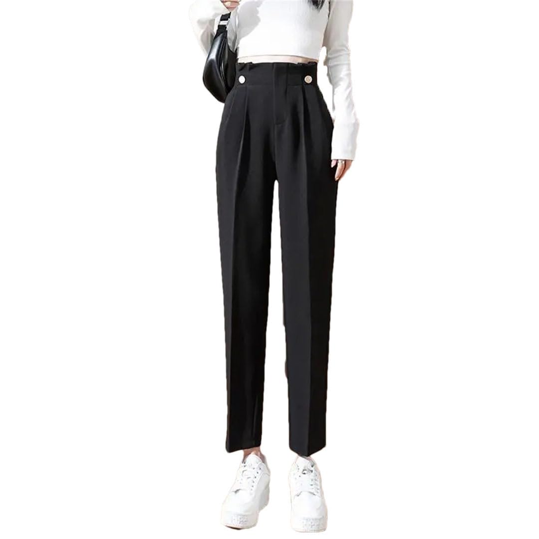 Women Korean Solid Color High Waist Appear Thin Suit Pants Women Clothes Office Lady All-Match Pants Black L