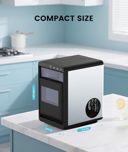 Electactic Nugget Ice Maker Countertop, Chewable Pellet Ice Machine with Handle, 44lbs Per Day Portable Ice Makers, Auto-Cleaning Ice Machine with Basket and Scoop for Home/Party/RV/Camping (Silver)