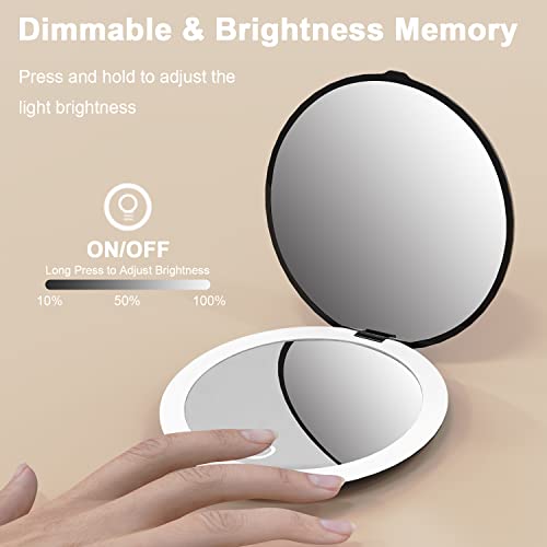 Luckme Lighted Compact Mirror, Compact Mirror With Light,1X/5X Magnification Lighted Travel Makeup Mirror, Upgraded 4 Inch Brightness Adjustable Folding Pocket Mirror For Handbag, Pocket, Black #TOP3