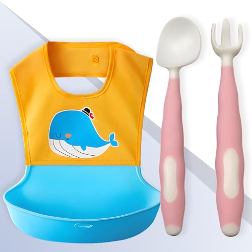 Image of Bembika Baby Feeding Essential The Ultimate Apron for Baby Feeding and Adjustable Bibs Set with BPA Free Baby Weaning Spoon and Baby Self Feeding Spoon - (BE2343)