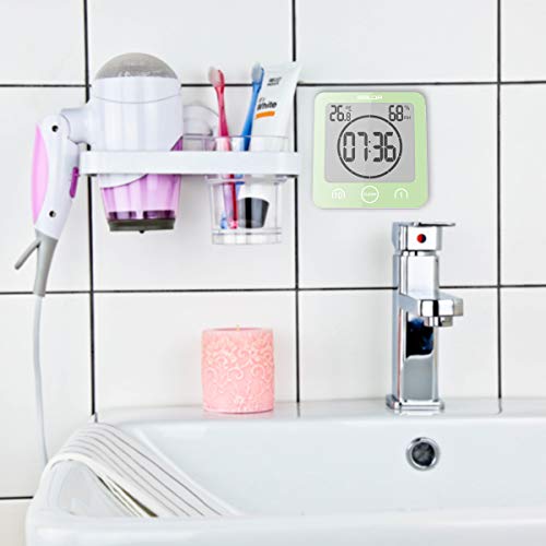 Hopas Digital Bathroom Shower Wall Clock Timer With Alarm, Waterproof For Water Spray, Touch Screen Timer, Temperature Humidity Display With Suction Cup Hanging Hole (White) #TOP4