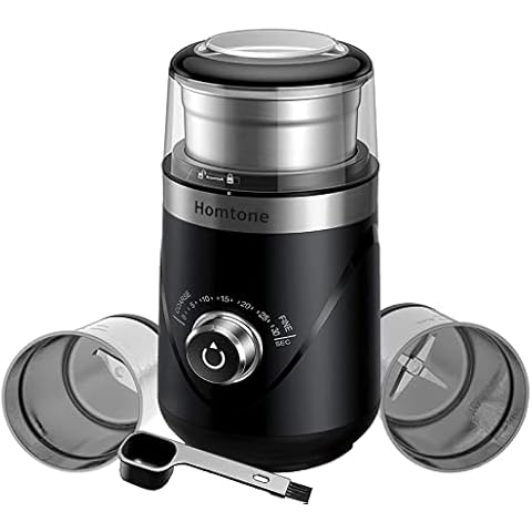 Homtone Coffee Spice Grinder Wet Dry, Adjustable Precision Grinding Mill with Time Setting, 25000rpm Powerful Grinder with 2 Removable Stainless Steel Cups for Coffee Bean/Nuts/Vegetables Cover