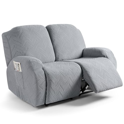 Image of Ruaozz Recliner Sofa Covers Recliner Chair Covers Loveseat Recliner Slipcovers with Pockets Washable Furniture Protector with Elastic Bottom (2 Seater, Light Grey)