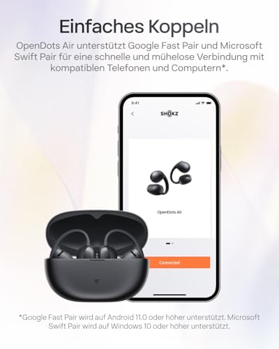 SHOKZ OpenDots Air Open-Ear-Kopfhörer mit Clip-on, ultraleichten 6,3 g, sicherer Passform, Deep Bass, 36 Std. Wiedergabezeit, Bluetooth 6.1, klare Anrufe bei Arbeit und Sport, IP55, Schwarz