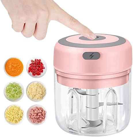 Hviww Electric Mini Garlic Chopper, 250ML USB Food Chopper Mincer, Vegetable Onion Portable Small Processor for Garlic, Ginger, Chili, Vegetables Pink-250ML