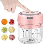 Hviww Electric Mini Garlic Chopper, 250ML USB Food Chopper Mincer, Vegetable Onion Portable Small Processor for Garlic, Ginger, Chili, Vegetables Pink-250ML