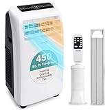 SereneLife Portable Air Conditioner with Heat & Built-in Dehumidifier 10,000 BTU, Portable Heater & AC for Rooms up to 450 Sq Ft - Remote Control & Window Mount Exhaust Kit Included