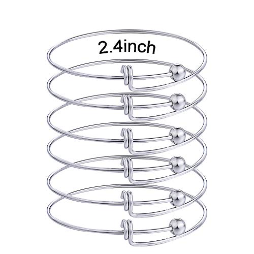 UKER Expandable Stainless Steel Wire Blank Bangle Adjustable Bracelet for DIY Jewelry Making, Pack of 10pcs,2.4 inch