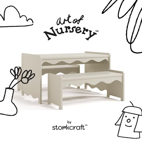Image of Storkcraft Casablanca Montessori Indoor Kids Table & Bench Set, Frosted Oat