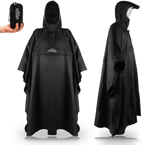 Outdoro Regenponcho - Einstellbare L&auml;nge - Mit Rei&szlig;verschluss und Sichtfenster - Poncho Unisex...