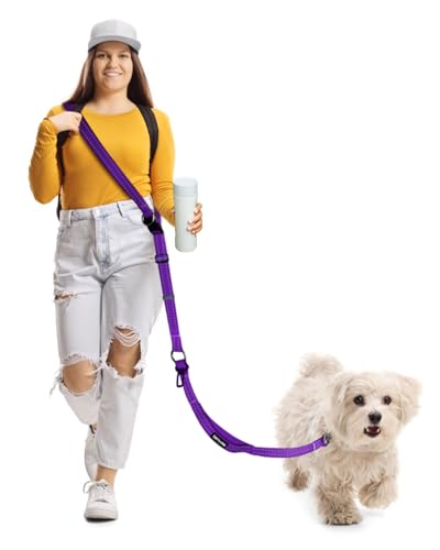 WANFIRE Freihändige Hundeleine, robuste Lange Hundeleine,erwicklungsfreie, reflektierende Hüftleine, reflektierende Hüftleine with Safety Buckle for Medium & Large Dogs Running,Training (Lila)