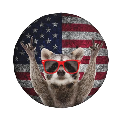 Image of Raccoon Spare Tire Cover American Flag Weatherproof Universal Wheel Protectors Wheel Covers for Rv Camper Travel Trailer SUV Truck 16 Inch