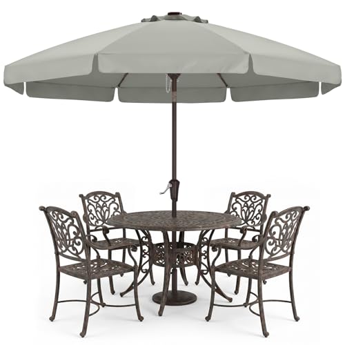 ABCCANOPY 9ft Scalloped Patio Umbrella, Outdoor Table Umbrella with Tilt and Crank, Fiberglass Ribs Deck Umbrella for Patio, Pool, Garden, Picnic (Light Gray)
