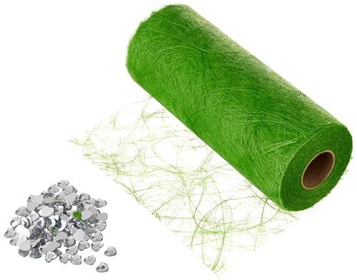 Sizoweb Table Runner 25 Metre Roll + 100 Decorative Hearts (20 cm Wide, Apple Green)