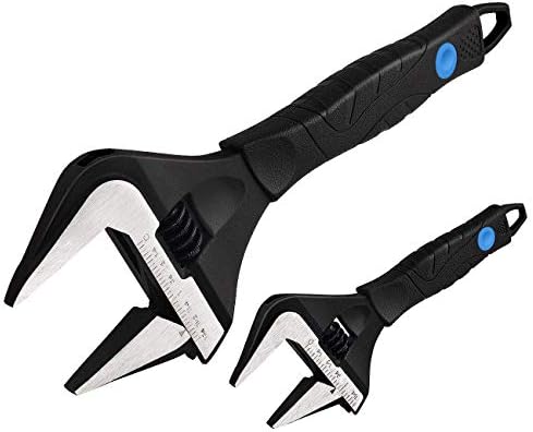 MAXPOWER Stubby Adjustable Wrench Deep Jaw Wide Opening, 6-Inch and 10-Inch Plumbing Wrench Set with Kitbag