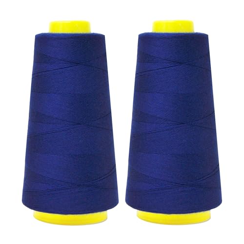 Image of Mandala Crafts Blue Thread Cones for Machine and Hand Quilting - 2400 Yds 50 WT Multiple Purpose Mercerized 100% Cotton Threads for Sewing Machine Serger Embroidery