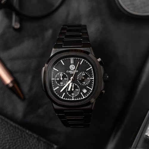 Image of Carlton London Men Stainless Steel Analog Watch | Black Waterproof Watches for Men Boys Male | Fashionable Trendy Quartz Movement Wrist Watch