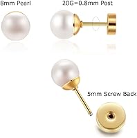 Vista 10 de Pearl Stud Earrings for Women,Flat Screw Back Pearl Helix Earrings Cartilage Earrings 316L Surgical Steel Piercing Jewelry Gift(7,8,9,10mm Pearl)