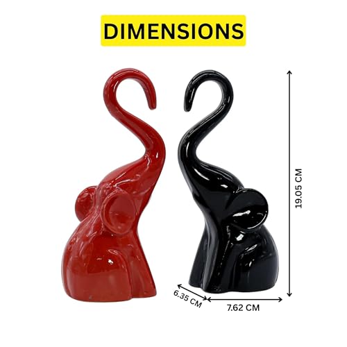 Image of CraftVatika Home Decor Elephant Couple Showpiece Statue for Good Luck Fengshui, Decorative Items Figurine for Home Decoration Living Room Bedroom Housewarming Wedding Gift (Set of 2, Red & Black)