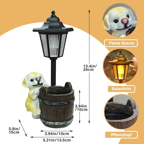 lifemet Gartendeko Solar Außen Hund Statuen - Lustig Gartenfiguren Wasserdicht Solarlampe Blumentopf für Draußen Balkon Garten Deko Geschenke für Frauen Männer Mama