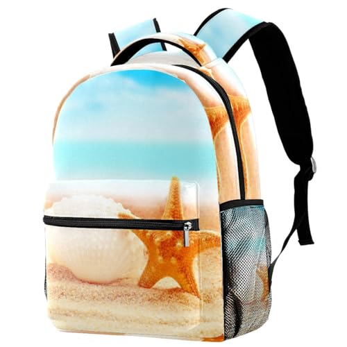 Sac à dos d'école motif étoile de mer et coquillage multicolore 40cm