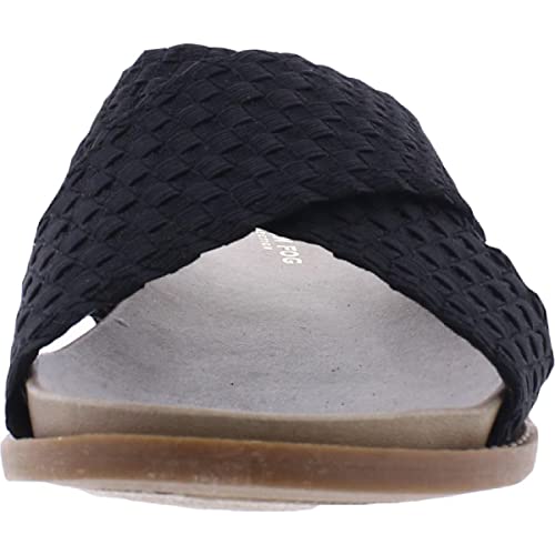 London Fog Womens Black Cushioned Woven Shaila Round Toe Slip On Slide Sandals 7 M #TOP3
