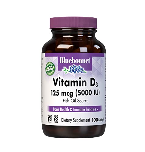 Bluebonnet Nutrition Vitamin D3 5000 Iu Softgels, Aids In Muscle And Skeletal Growth, Cholecalciferol From Fish Oil, Non Gmo, Gluten, Soy & Dairy Free, Yellow, 100 Count #TOP13
