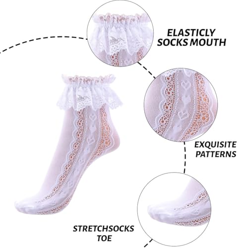 Ruffle Socks Frilly Socks Cute Sheer Socks Black white Ankle Socks for Women 2 Pairs4