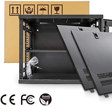 LMS Data Server Rack Data Cabinet - 9U 550mm Deep Wall Mounted 19 Inch Black Storage Rack for Home, Office, Server Room Computer Equipment with Glass Door, Removable Side Panels, Front-Rear Lockable