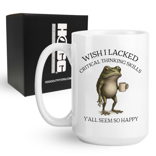 Hogg Frog Coffee Mug - Wish I Lacked Critical Thinking Skills, Funny Ceramic Mug, Novelty Gift for Women, 15oz Tea Cup, Birthday Gift for Her, Coworker Office Humor Sarcastic