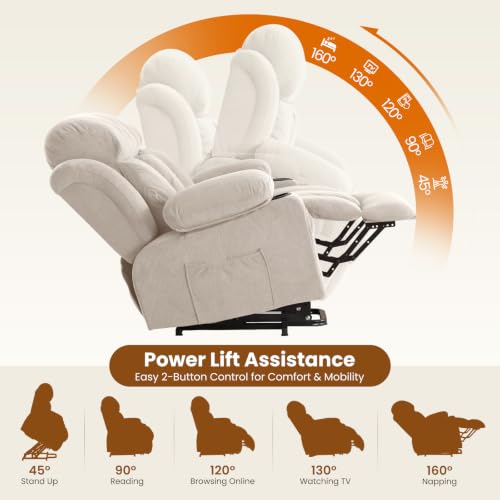 Image of BOSMILLER Electric Power Lift Recliner Chair Sofa with Massage and Heat for Elderly,Lift Chair with Cup Holder & Side Pockets for Living Room
