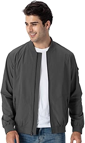 YSENTO Men's Windproof Windbreaker Lightweight Casual Softshell Flight Bomber Running Jackets Dark Grey M