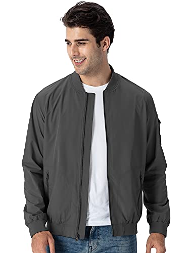 Ysento Men's Windproof Windbreaker Lightweight Casual Softshell Flight Bomber Running Jackets Dark Grey M #TOP1