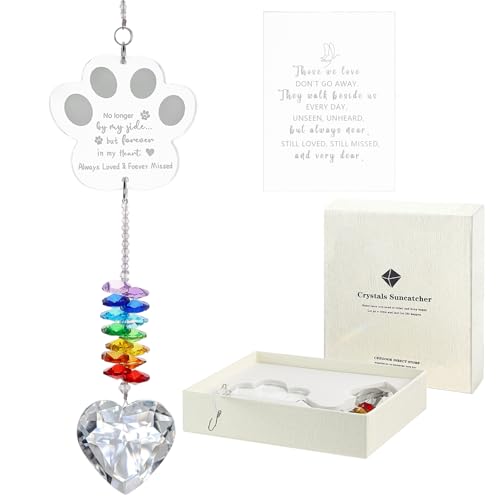 Dog Memorial Gifts for Loss of Dog, K9 Pet Memorial Crystal Suncatcher,Pet Passing Away Sympathy Remembrance Bereavement Gift (White-Pet Paw)