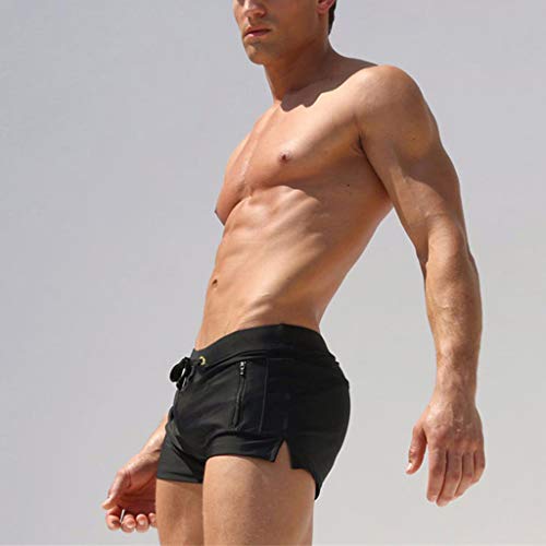 KANGneei Sunga de praia masculina, tamanho grande, sunga boxer de cor lisa com cordão na cintura, sh